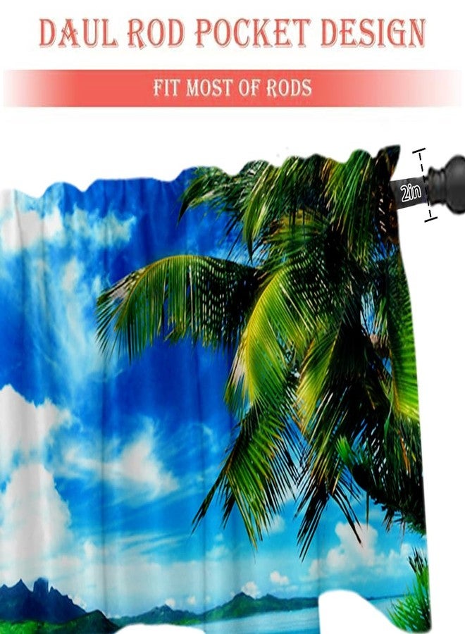 DOTOOMA 54x18 Inches Summer Hawaiian Seaside Window Treatment Valance Sand Beach Tropic Palm Tree Blue Sky White Cloud Ocean Kitchen Dining Room Short Curtain Decorations Supplies - Image 4